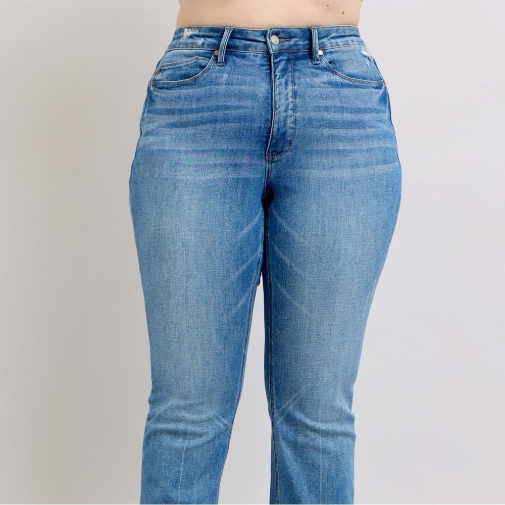 Judy Blue HW Tummy Control Vintage Wash Side Slit Slim Boot Jeans - Picture 2 of 16